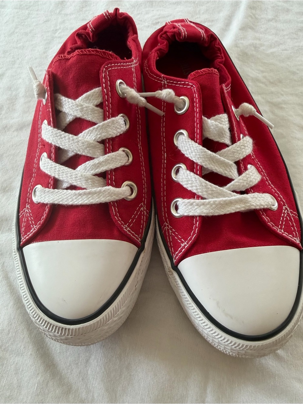Falls Creek Red Canvas Kids Lace-Up Sneakers with White Laces